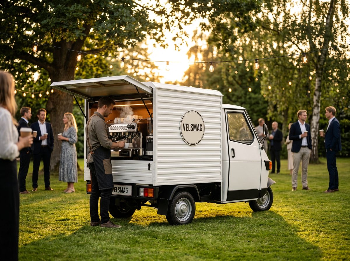 Velsmags kaffevogn serverer for gæster til et arrangement