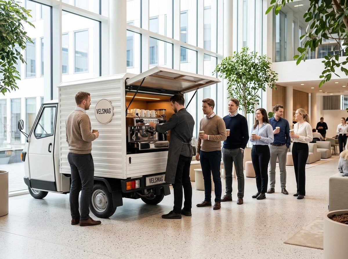 Velsmags kaffevogn serverer for gæster til et arrangement